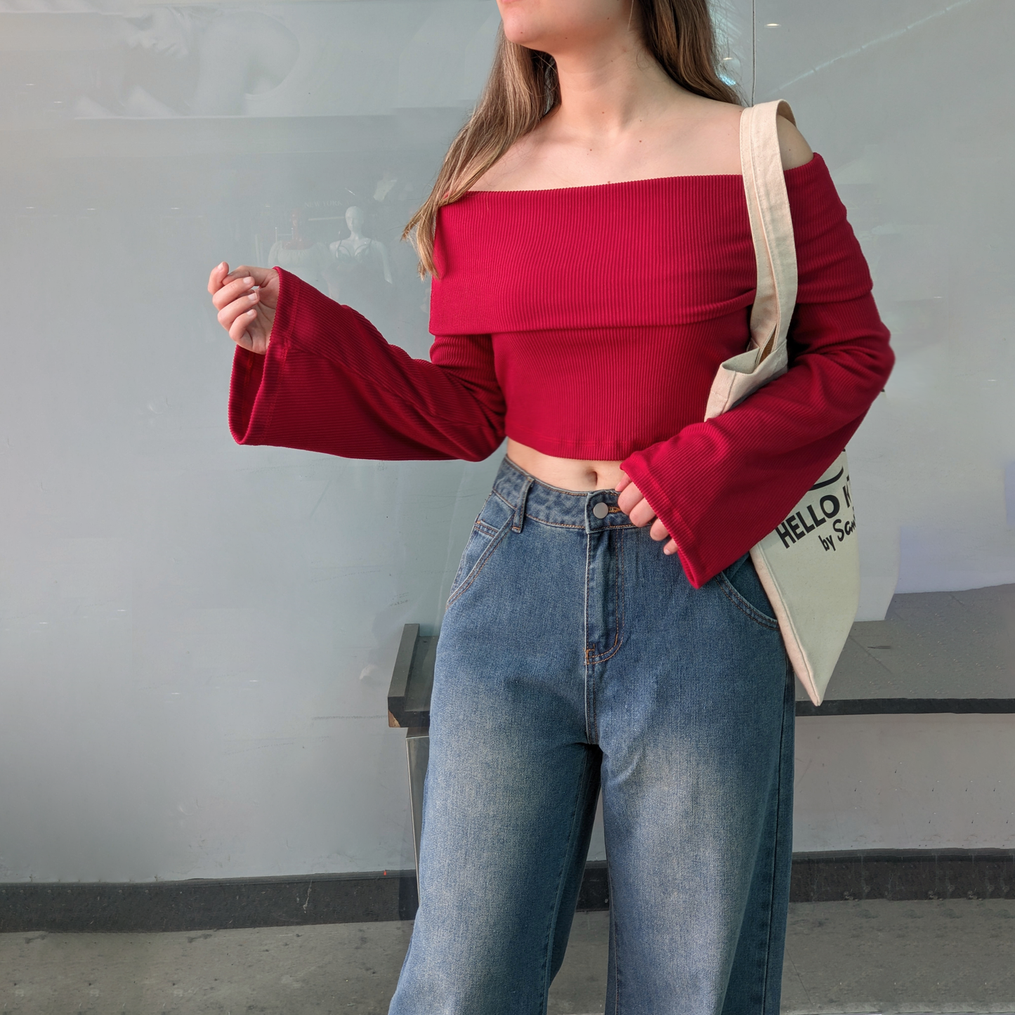 Top Blusa "Belle" Hombros Al Aire Manga Campana