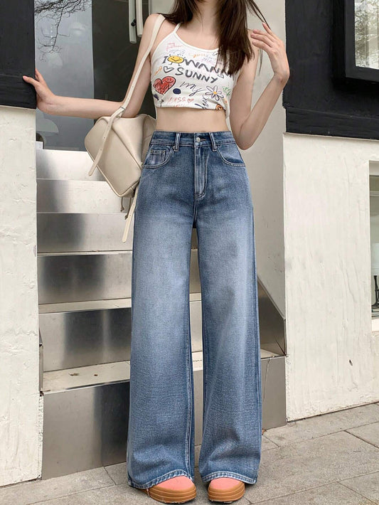 Pantalon denim pierna ancha color jean claro Winter